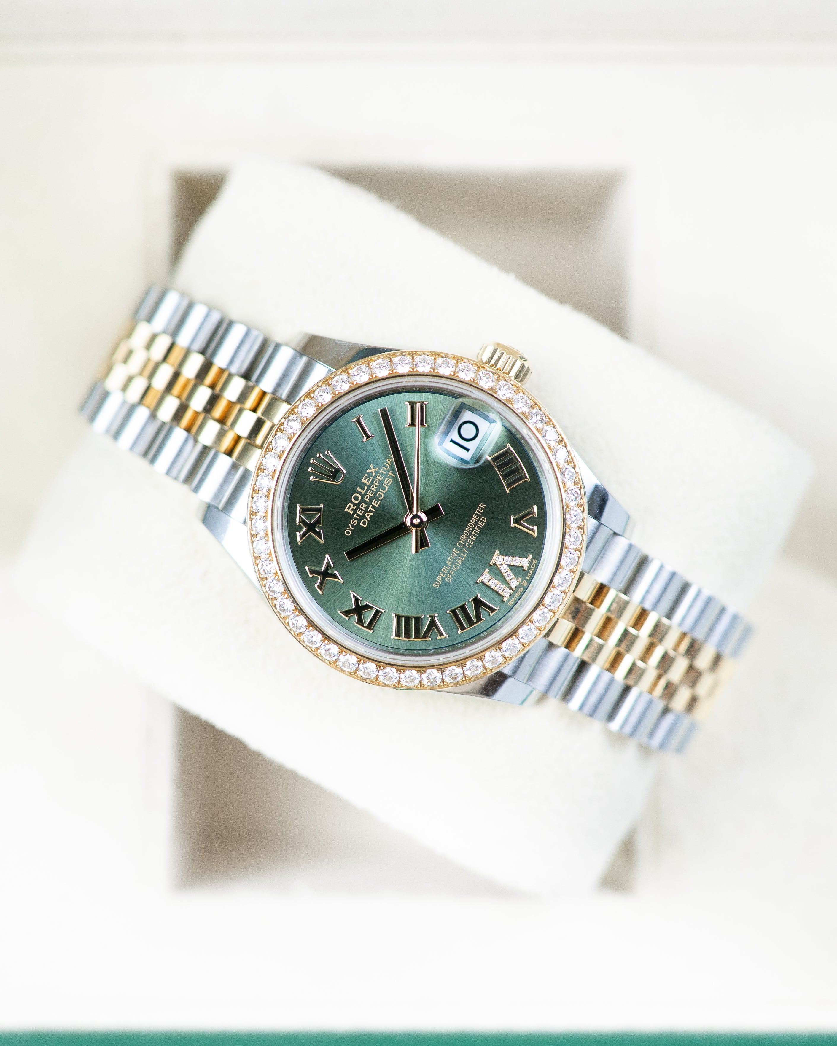 Rolex Ladies Datejust RBR Two Tone Olive Roman VI Diamond Dial
