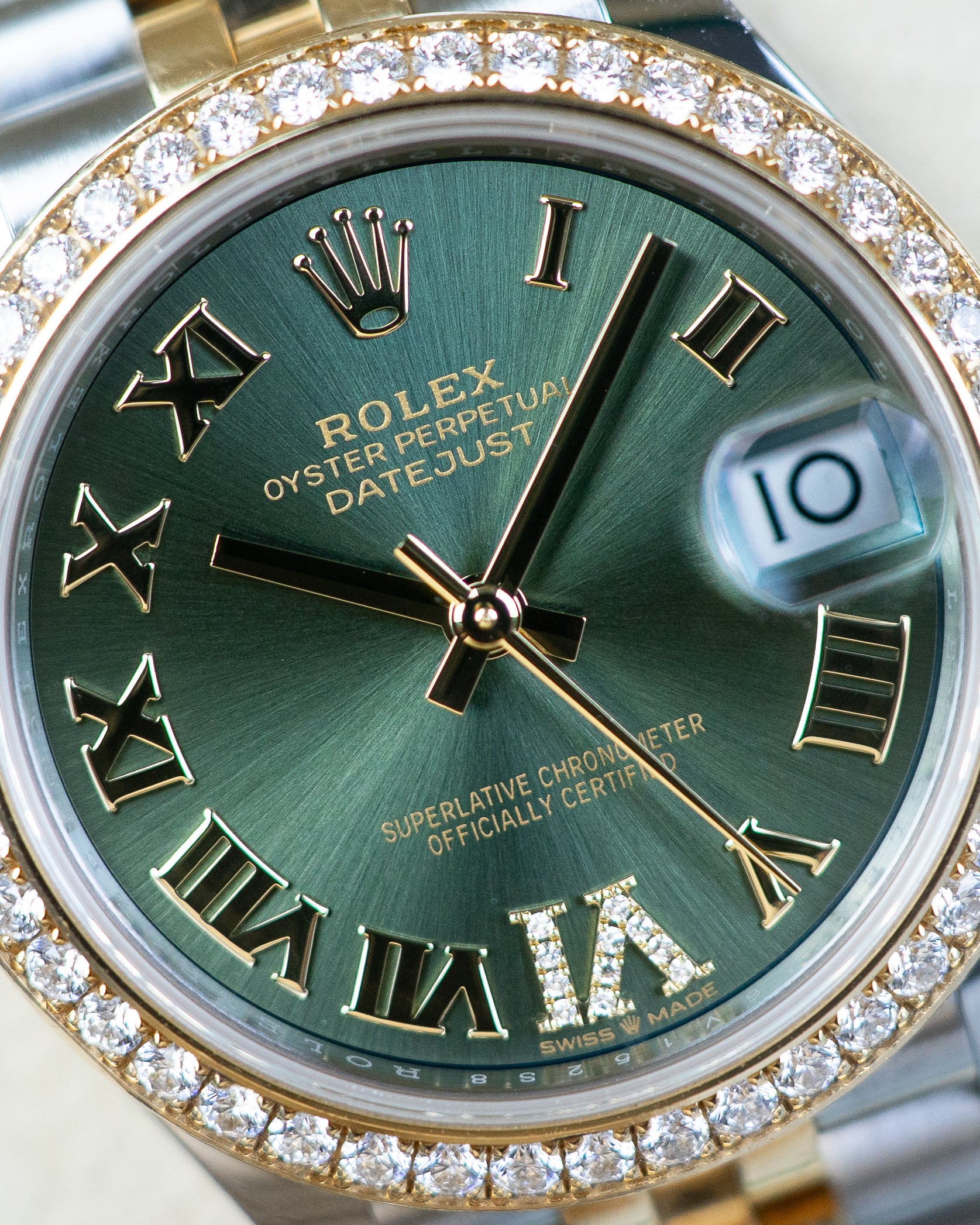 Rolex Ladies Datejust RBR Two Tone Olive Roman VI Diamond Dial