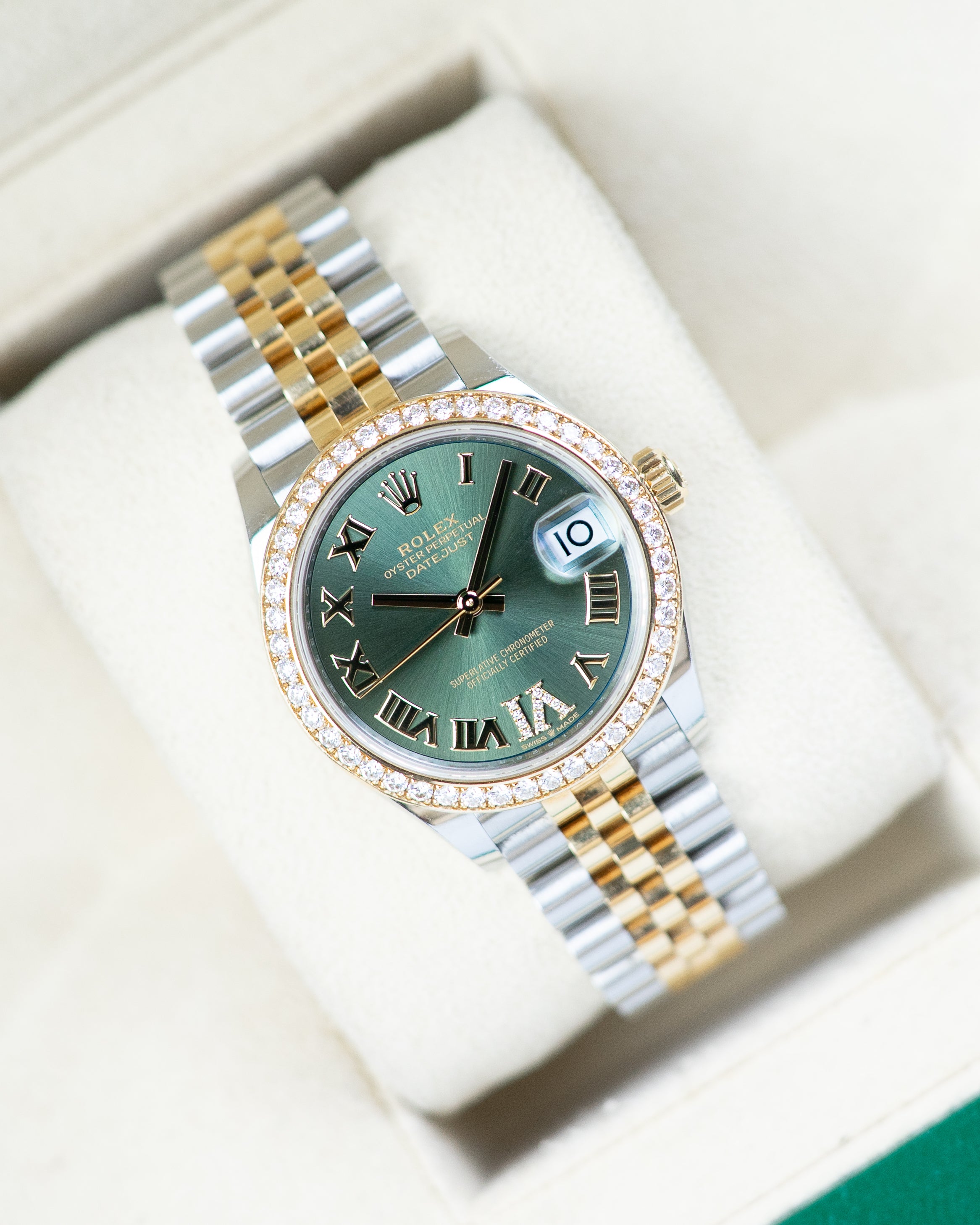 Rolex Ladies Datejust RBR Two Tone Olive Roman VI Diamond Dial