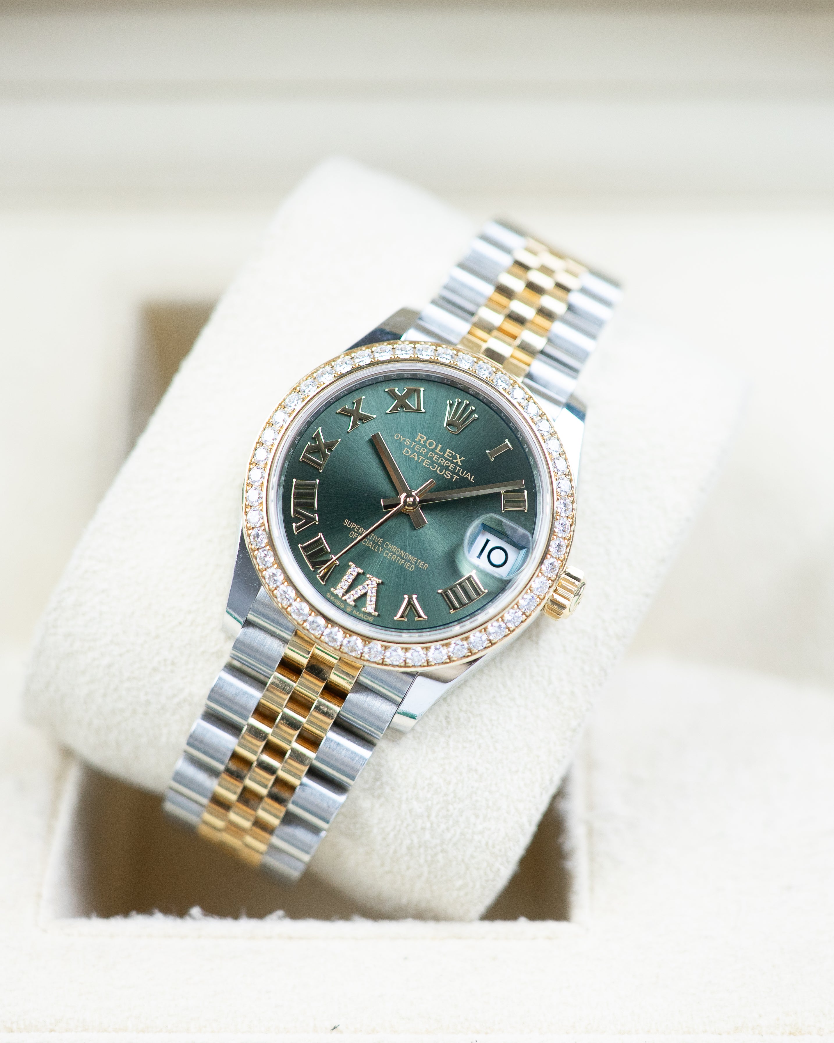 Rolex Ladies Datejust RBR Two Tone Olive Roman VI Diamond Dial