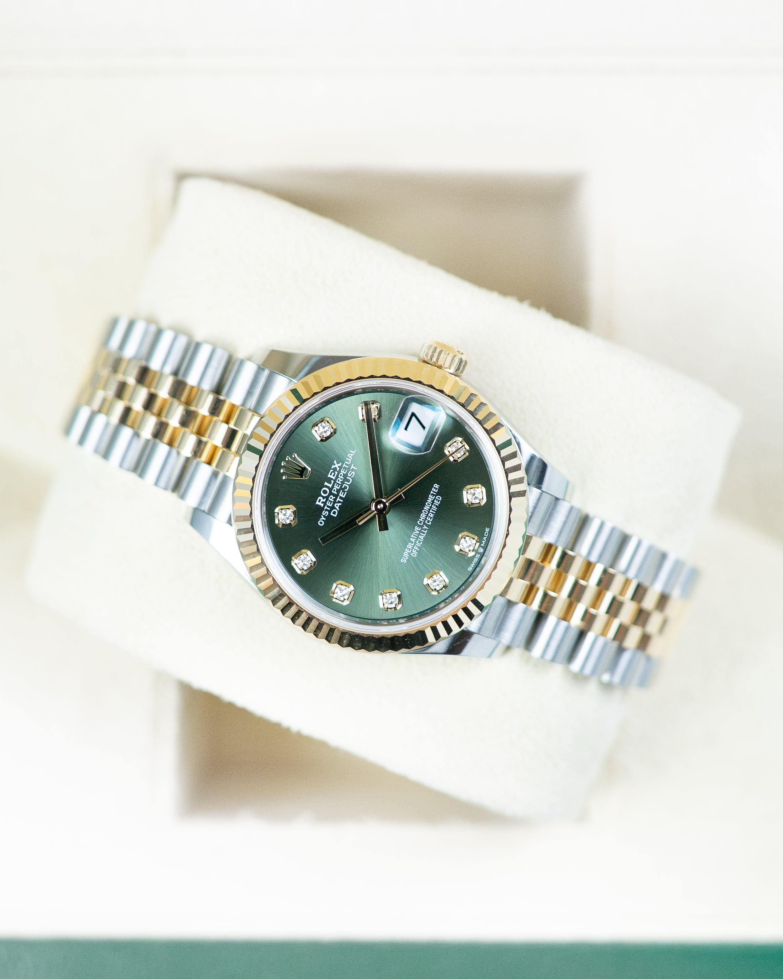 Rolex Ladies Datejust Two Tone Olive Green Diamond Dial