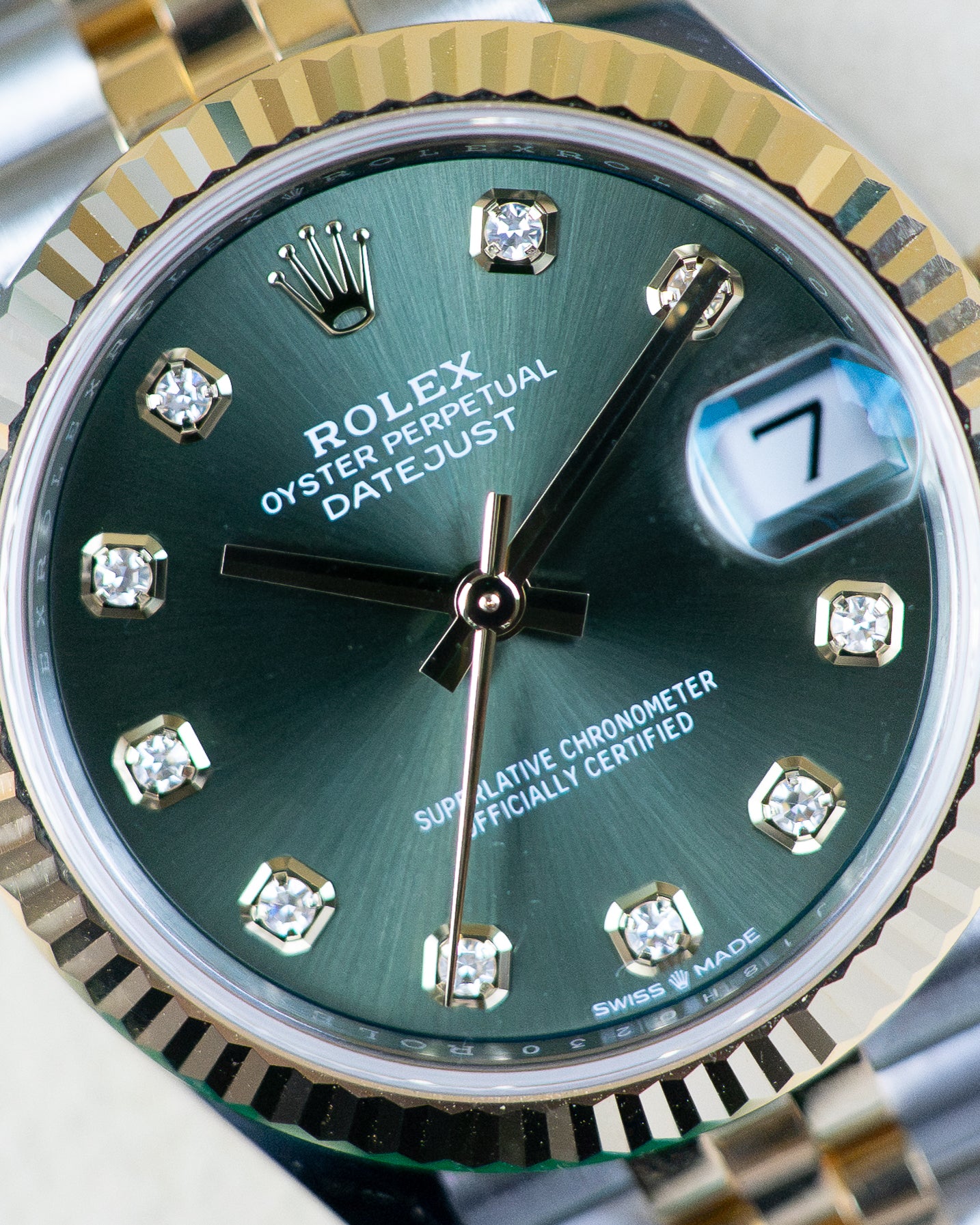 Rolex Ladies Datejust Two Tone Olive Green Diamond Dial