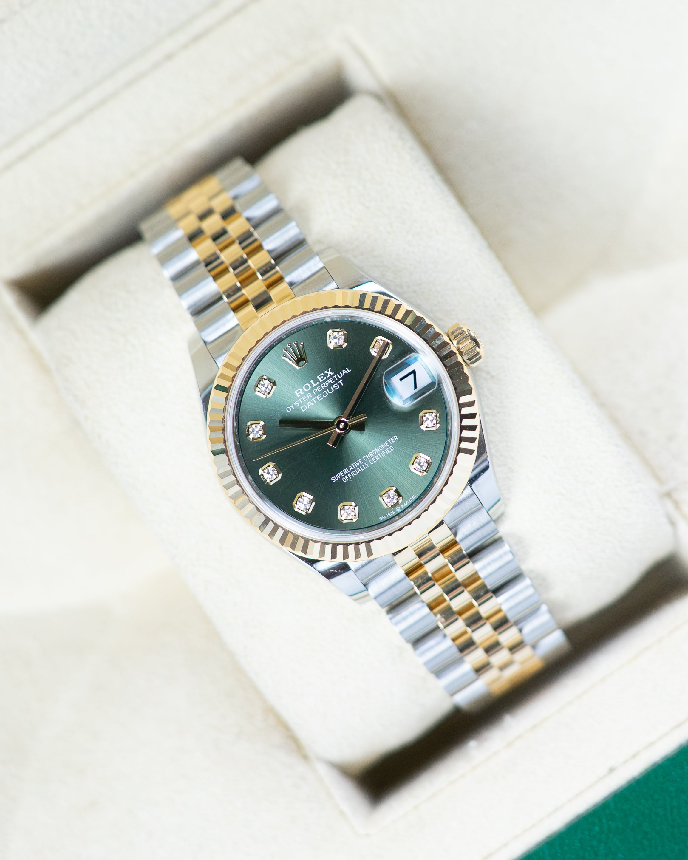 Rolex Ladies Datejust Two Tone Olive Green Diamond Dial