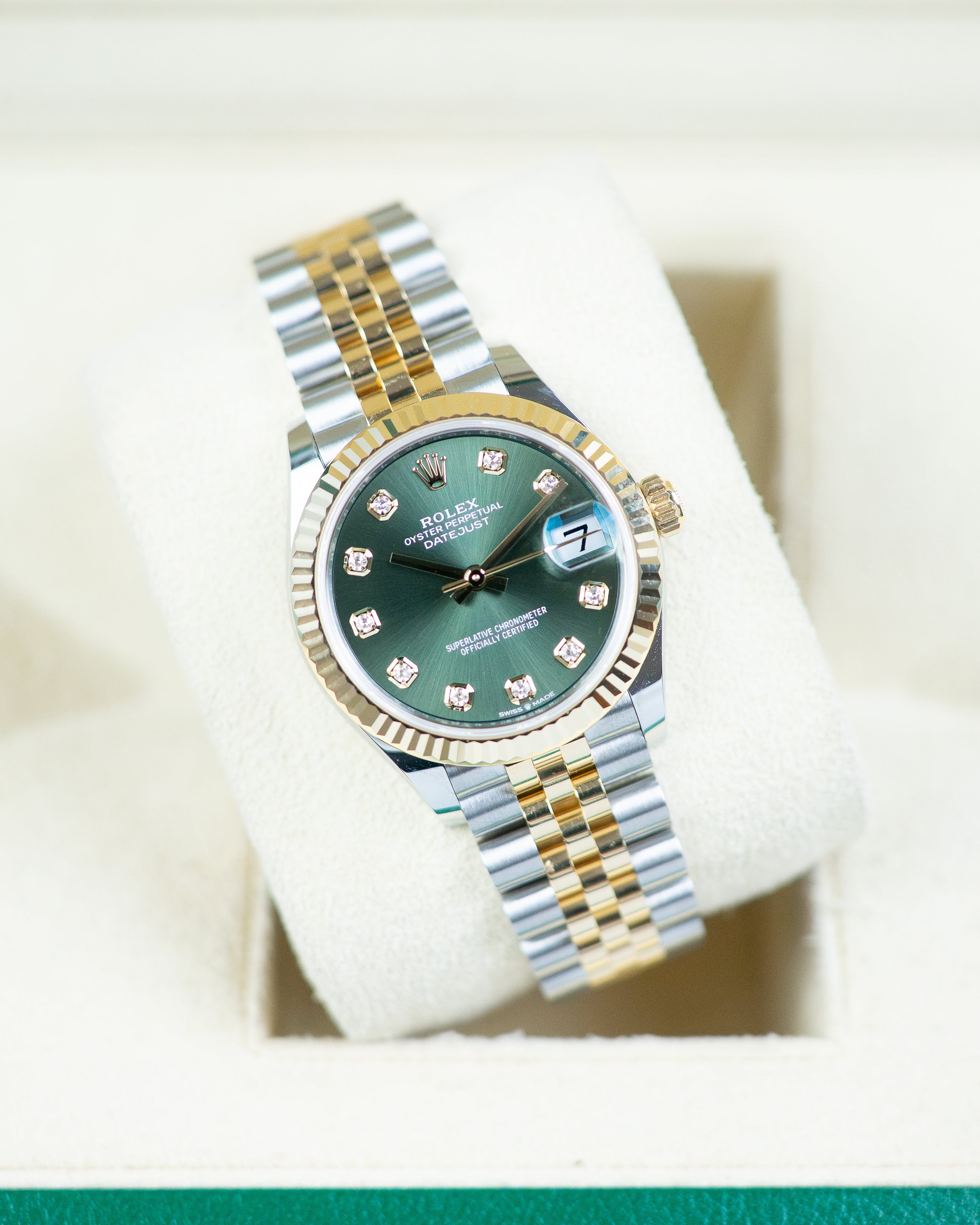 Rolex Ladies Datejust Two Tone Olive Green Diamond Dial