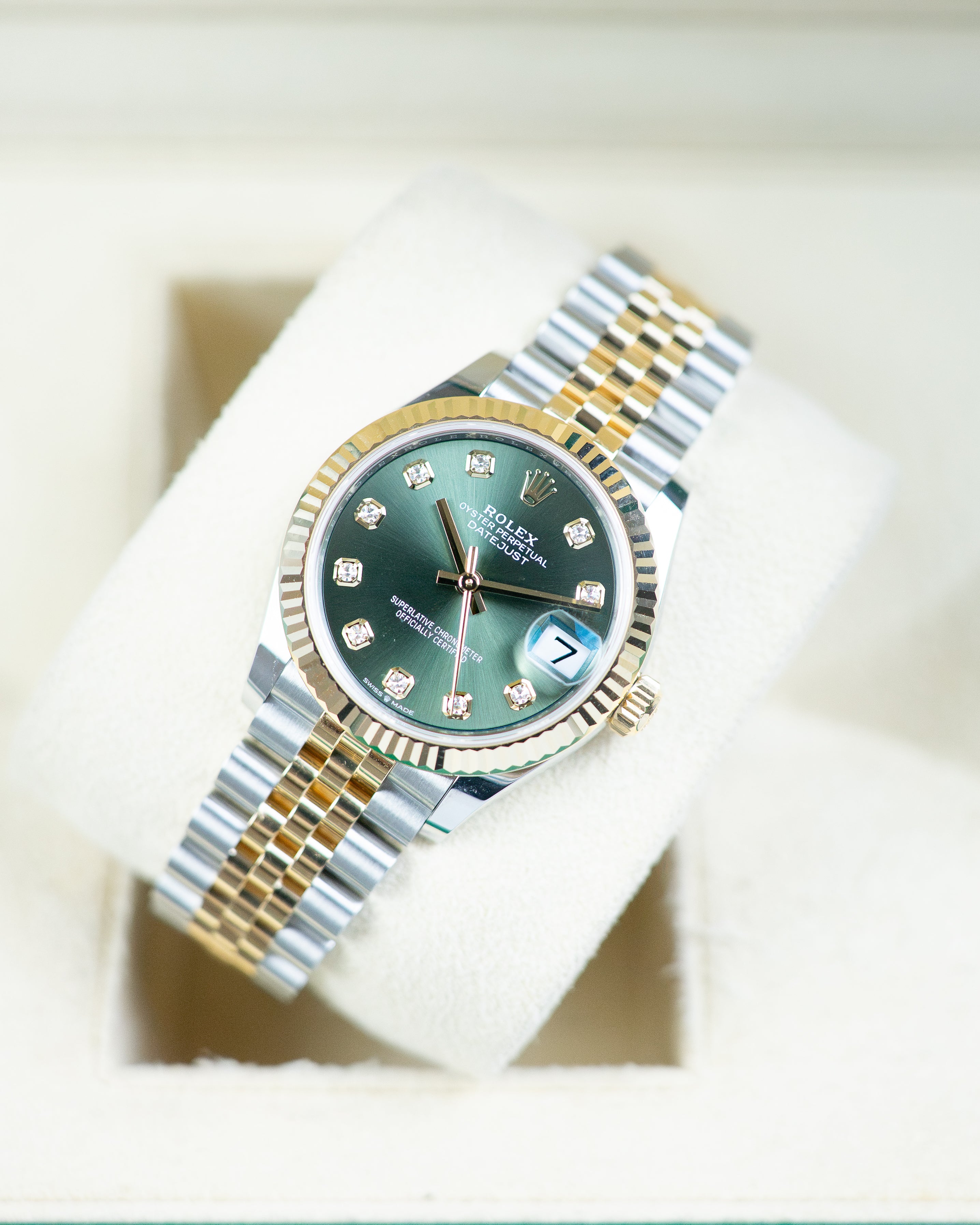 Rolex Ladies Datejust Two Tone Olive Green Diamond Dial